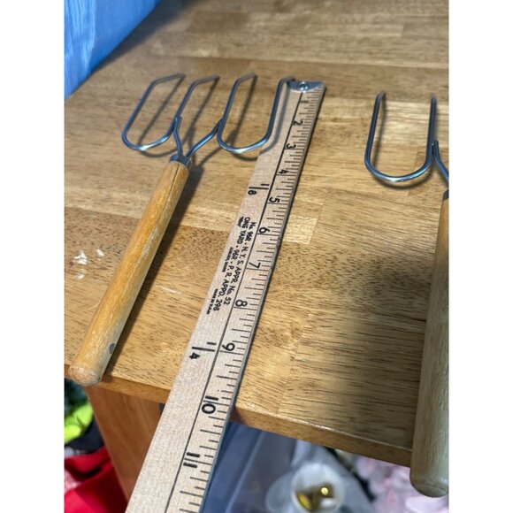 2 Vintage Wooden Handle Metal Forks For Crafting & Culinary Use Meat - Picture 5 of 7
